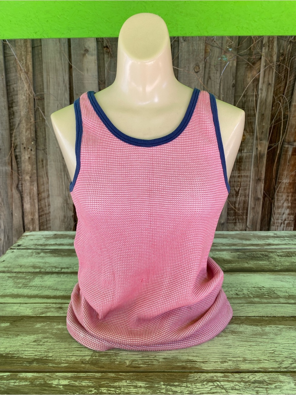 70’s vintage mens tank top ringer tank, muscle tank, red and blue, Small